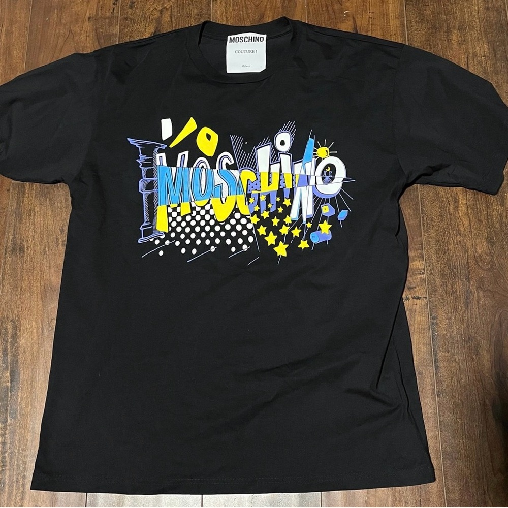 Moschino Black Logo Tee with Chest Graphic